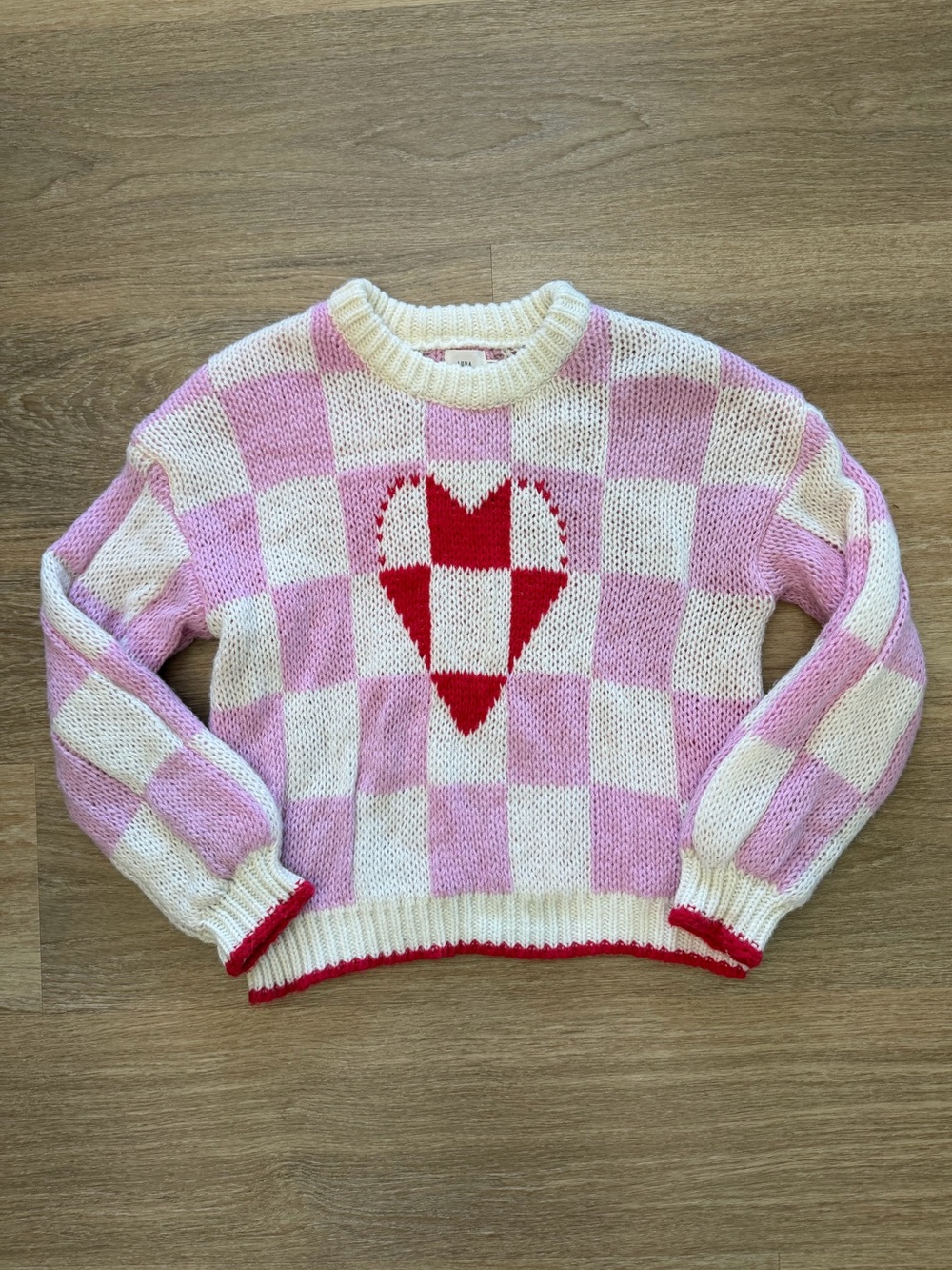 Luna Ivy Game of Love Pink Combo Chunky Sweater Size M